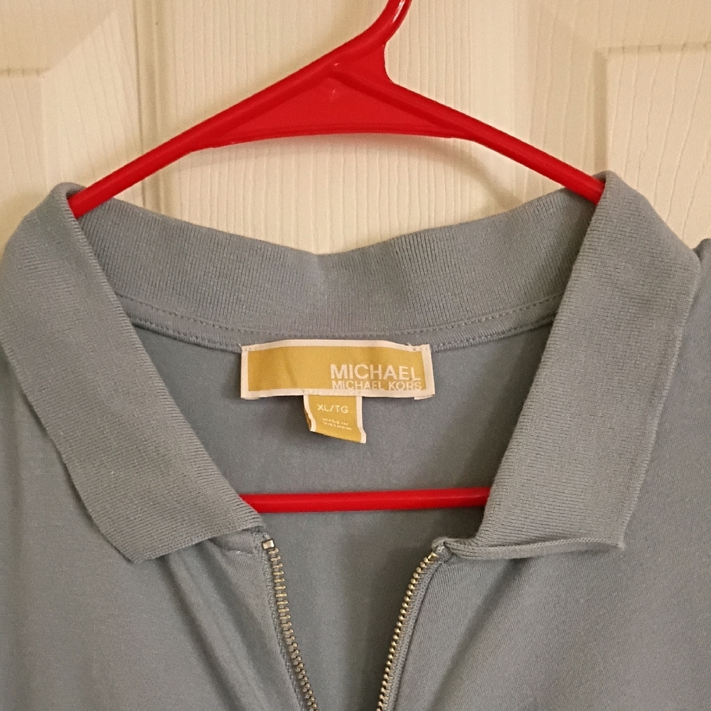 Michael Kors Light Blue Short Sleeve Polo Zip Top - Picture 4 of 6